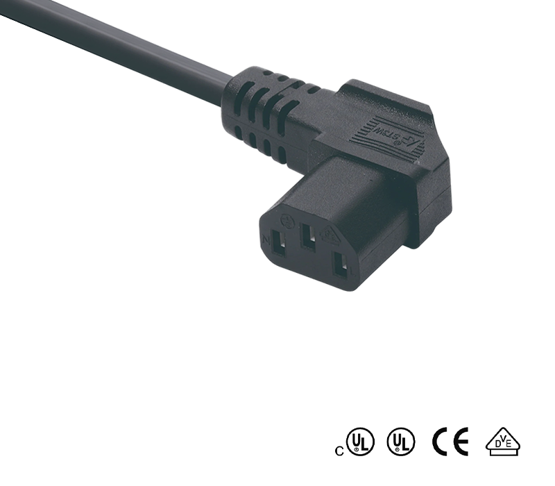 Conector IEC ST3W Priză mamă în unghi de 90 de grade C13, conform standardelor din SUA, China și Germania