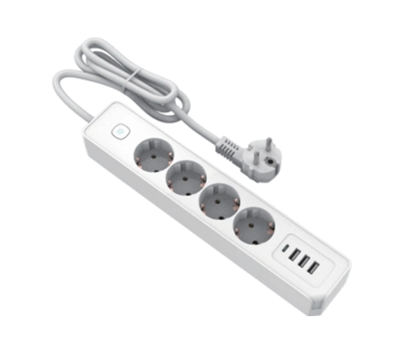 Priză E21-4 în stil european cu 4 prize, 3 porturi USB-A și 1 port USB-C, comutator inclus