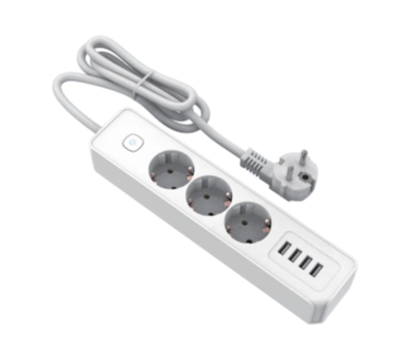 Priză E22-3 în stil european cu 3 prize și 4 porturi USB-A, comutator inclus