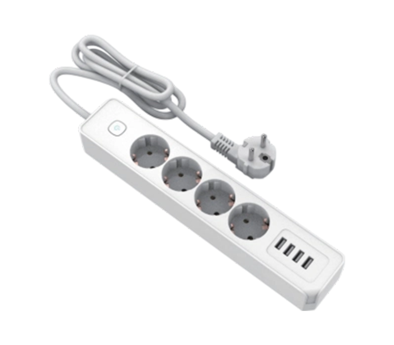 Priză E22-4 în stil european cu 4 prize și 4 porturi USB-A, comutator inclus