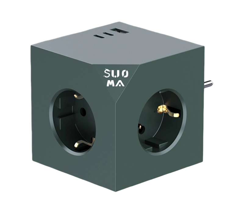 Priză E24 Plug-In Cube cu 3 prize în stil european, 1 porturi USB-A și 2 porturi USB-C