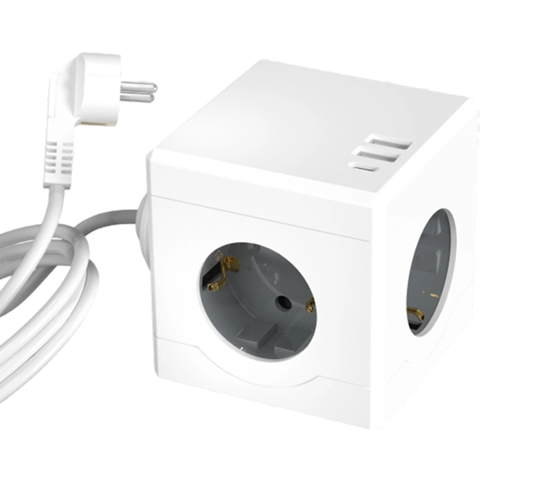 Priză cub cu fir E16-C cu 3 prize în stil european, 2 porturi USB-A și 1 port USB-C